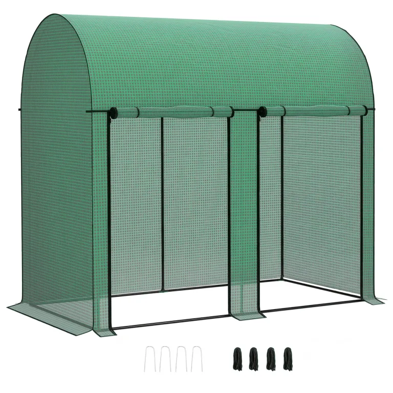 Outsunny Gartengewächshaus 2 m² Tomatengewächshaus 2 x 1 x 1,78 m 2 Rolltüren mit Reißverschluss Stahl PE hohe Dichte 140 g/m² UV-beständig grün – Bild 1