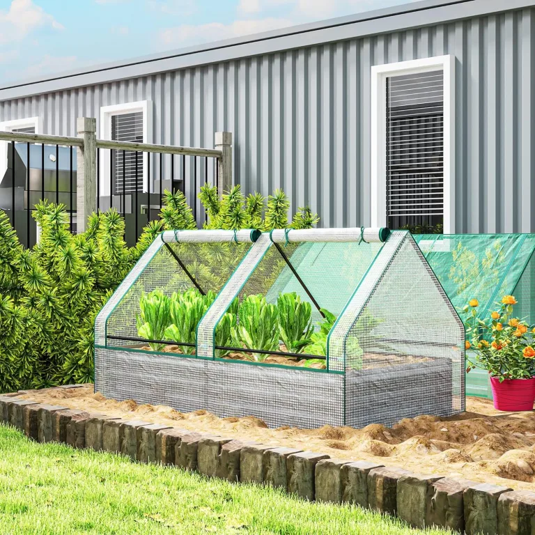 Outsunny Hochbeet mit Mini Gewächshaus, Outdoor Metall Pflanzkasten mit Abdeckung, für Kräuter und Gemüse, Nutzung für Terrasse, Garten, Balkon, Weiß und Dunkelgrau – Bild 2