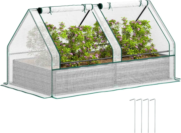 Outsunny Hochbeet mit Mini Gewächshaus, Outdoor Metall Pflanzkasten mit Abdeckung, für Kräuter und Gemüse, Nutzung für Terrasse, Garten, Balkon, Weiß und Dunkelgrau – Bild 1