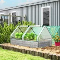 Outsunny Hochbeet mit Mini Gewächshaus, Outdoor Metall Pflanzkasten mit Abdeckung, für Kräuter und Gemüse, Nutzung für Terrasse, Garten, Balkon, Weiß und Dunkelgrau - Thumbnail 2