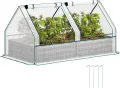 Outsunny Hochbeet mit Mini Gewächshaus, Outdoor Metall Pflanzkasten mit Abdeckung, für Kräuter und Gemüse, Nutzung für Terrasse, Garten, Balkon, Weiß und Dunkelgrau - Thumbnail 1