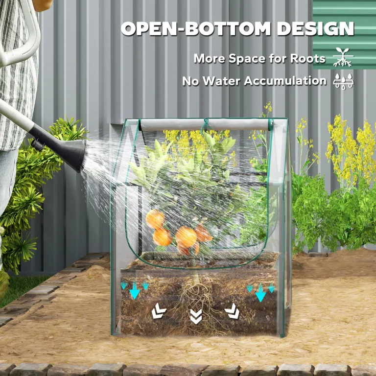 Outsunny Hochbeet mit Mini Gewächshaus, Outdoor Metall Pflanzkasten mit Abdeckung, für Kräuter und Gemüse, Verwendung für Terrasse, Garten, Balkon, Klar und Grün – Bild 5