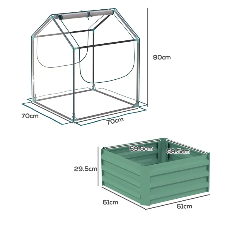 Outsunny Hochbeet mit Mini Gewächshaus, Outdoor Metall Pflanzkasten mit Abdeckung, für Kräuter und Gemüse, Verwendung für Terrasse, Garten, Balkon, Klar und Grün – Bild 7