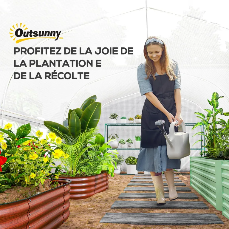 Outsunny Gartenhaus 12 m², 4 x 3 x 2 m Tunnelgewächshaus mit Rolltüren und großen Netzfenstern, Gewächshaus aus verzinktem Stahl und UV-beständigem 140 g/m² High Density PE, weiß – Bild 8