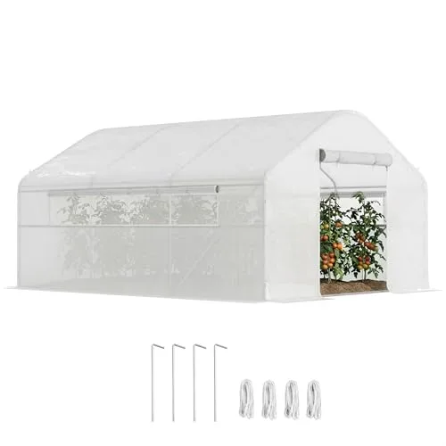 Outsunny Gartenhaus 12 m², 4 x 3 x 2 m Tunnelgewächshaus mit Rolltüren und großen Netzfenstern, Gewächshaus aus verzinktem Stahl und UV-beständigem 140 g/m² High Density PE, weiß – Bild 10