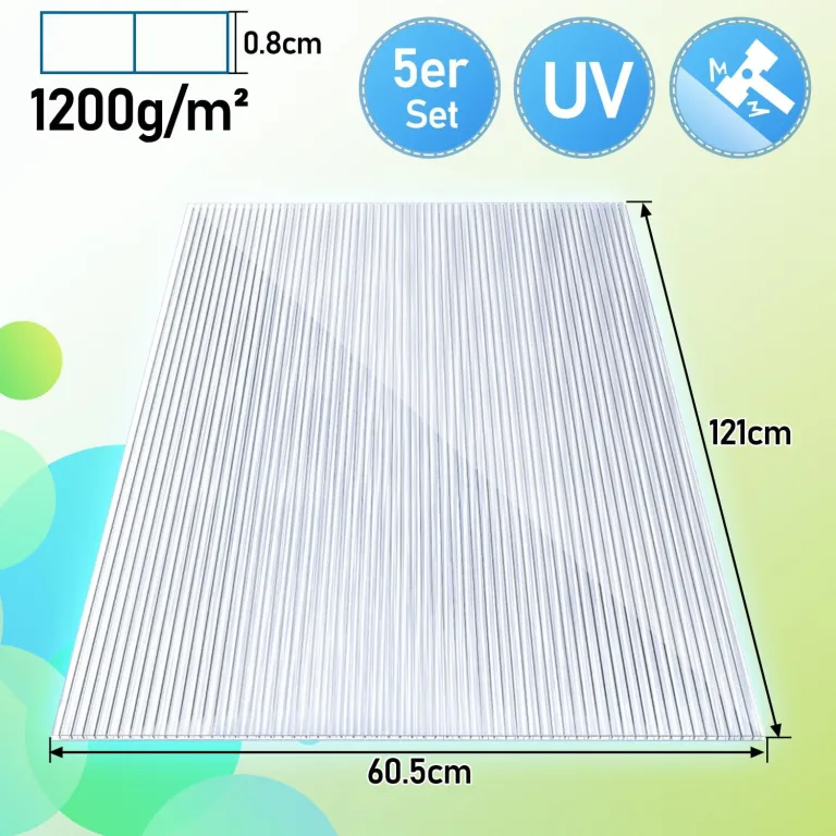 14xPolycarbonat Hohlkammerstegplatten 4mm Doppelstegplatte für Gewächshaus(60.5x121cm) 10,25 m² Gewächshausplatte UV-beständigen für Gewächshaus Garten mit 50xKlammern 50xZ-Clips – Bild 7