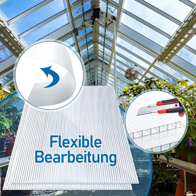 14xPolycarbonat Hohlkammerstegplatten 4mm Doppelstegplatte für Gewächshaus(60.5x121cm) 10,25 m² Gewächshausplatte UV-beständigen für Gewächshaus Garten mit 50xKlammern 50xZ-Clips – Bild 3