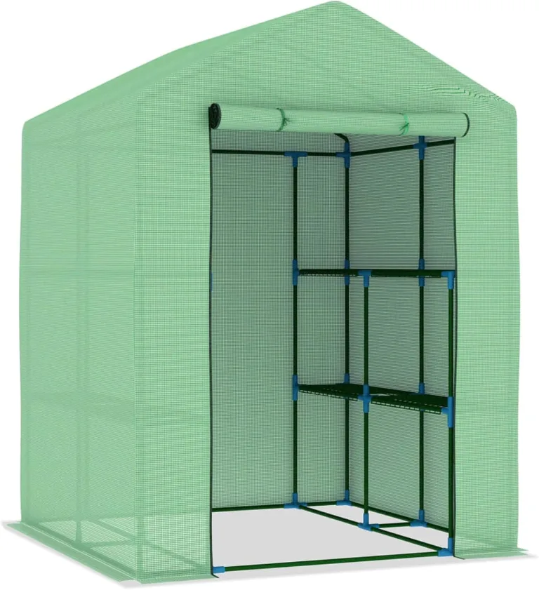 Gewächshaus mit Ablagen Stahl 143x143x195 cm, Frühbeet, Tomatenhaus, Treibhaus, Greenhouse, Garten Zubehör – Bild 3