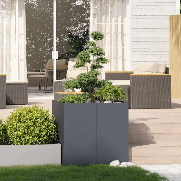 vidaXL Pflanzgefäß Anthrazit 80x80x80 cm Stahl, Pflanzschale, Garten-Garten-Pflanzkübel, Outdoor-Pflanzgefäß, Hochbeet, Pflanzgefäß, Blumenkasten – Bild 2
