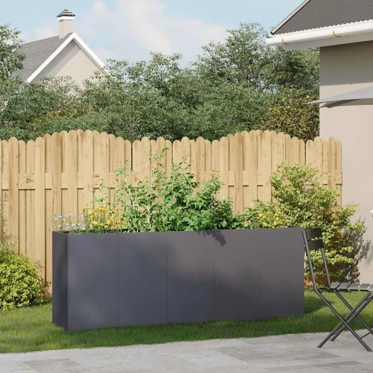 vidaXL Pflanzkübel Anthrazit 200x40x80 cm Kaltgewalzter Stahl, Pflanzschale, Garten-Garten-Pflanzkübel, Outdoor-Pflanzgefäß, Hochbeet, Pflanzgefäß – Bild 3
