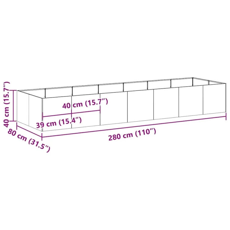 vidaXL Pflanzgefäß Olivgrün 280x80x40 cm Stahl, Pflanzschale, Garten-Garten-Pflanzkübel, Outdoor-Pflanzgefäß, Hochbeet, Pflanzgefäß, Blumenkasten – Bild 3