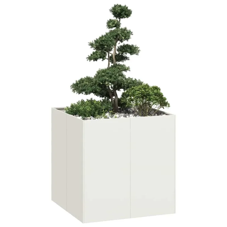 vidaXL Pflanzgefäß Weiß 80x80x80 cm Stahl, Pflanzschale, Garten-Garten-Pflanzkübel, Outdoor-Pflanzgefäß, Hochbeet, Pflanzgefäß, Blumenkasten – Bild 4