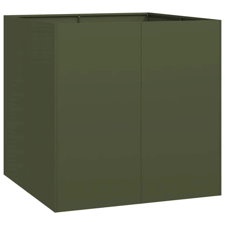 vidaXL Pflanzgefäß Olivgrün 80 x 80 x 80 cm aus Stahl, Pflanztopf, Pflanzenständer, Hochbeet, Blumenkasten, Pflanztablett – Bild 4