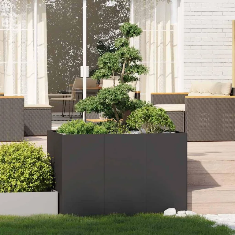 vidaXL Pflanzkübel Schwarz 120x80x80 cm Stahl, Pflanzschale, Garten-Garten-Pflanzkübel, Outdoor-Pflanzgefäß, Hochbeet, Pflanzgefäß, Blumenkasten – Bild 2