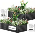 YITAHOME 2er-Set Hochbeet Metall 240x120x58cm, Hochbeete-Kit aus Verdicktem Zink-Aluminium-Magnesium-Edelstahl-Metall Hochbeete für Garten mit Stützstange & Handschuhe für Gemüse, Blumen (Schwarz) - Thumbnail 1
