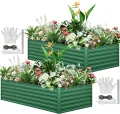 YITAHOME 2er-Set Hochbeet Metall 240x120x58cm, Hochbeete-Kit aus Verdicktem Zink-Aluminium-Magnesium-Edelstahl-Metall Hochbeete für Garten mit Stützstange & Handschuhe für Gemüse, Blumen (Grün) - Thumbnail 1