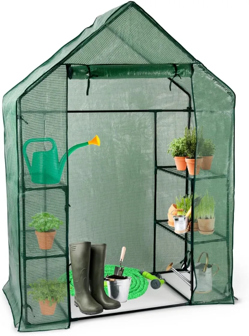 Kinzo Gewächshaus 143 x 73 x 195 cm - Mini Gewächshaus mit 6 Ebenen - Foliengewächshaus Klein - Gewächshaus Zubehör für Kinder und Garten - Kompakter Wintergarten - Transparent und Grün - Bild 1