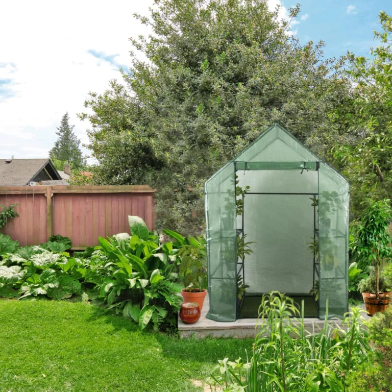 Kinzo Gewächshaus 143 x 73 x 195 cm - Mini Gewächshaus mit 6 Ebenen - Foliengewächshaus Klein - Gewächshaus Zubehör für Kinder und Garten - Kompakter Wintergarten - Transparent und Grün – Bild 8