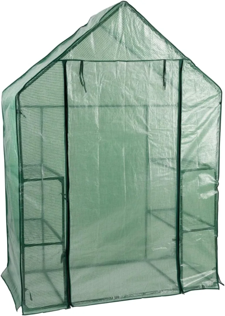 Kinzo Gewächshaus 143 x 73 x 195 cm - Mini Gewächshaus mit 6 Ebenen - Foliengewächshaus Klein - Gewächshaus Zubehör für Kinder und Garten - Kompakter Wintergarten - Transparent und Grün – Bild 4