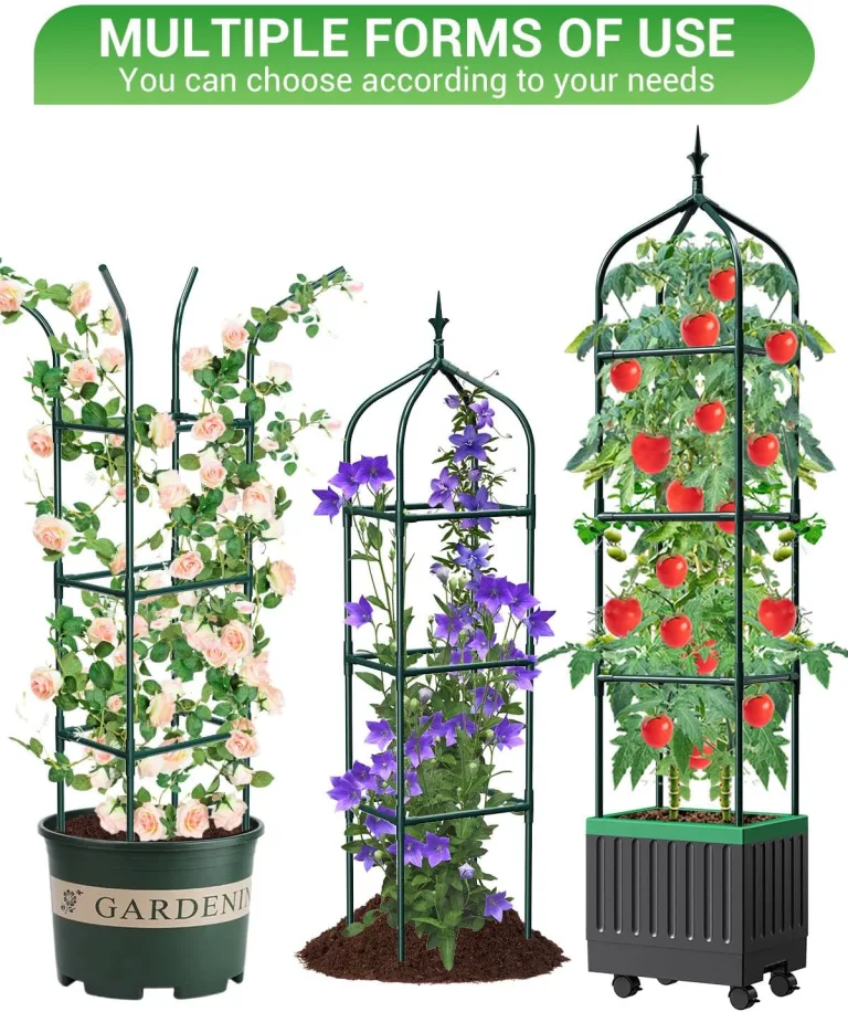 Rankhilfe Obelisk mit Blumenkasten auf Rollen,175cm Tomaten Pflanzkasten mit Spalier Selbstbewässernde Tomaten-Pflanzkästen für Kletterpflanzen, Tomatenkäfig für Patio Gewächshaus Gartenarbeit – Bild 5