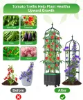 Rankhilfe Obelisk mit Blumenkasten auf Rollen,175cm Tomaten Pflanzkasten mit Spalier Selbstbewässernde Tomaten-Pflanzkästen für Kletterpflanzen, Tomatenkäfig für Patio Gewächshaus Gartenarbeit - Thumbnail 4