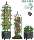 Rankhilfe Obelisk mit Blumenkasten auf Rollen,175cm Tomaten Pflanzkasten mit Spalier Selbstbewässernde Tomaten-Pflanzkästen für Kletterpflanzen, Tomatenkäfig für Patio Gewächshaus Gartenarbeit - Thumbnail 1
