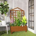 Outsunny Pflanzgefäße aus Holz mit Rankgitter für Rankenklettern Hochbeete für Garten Terrasse Outdoor Pflanzkasten für Gemüse Blumen Kräuter Distressed Brown - Thumbnail 8