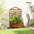 Outsunny Pflanzgefäße aus Holz mit Rankgitter für Rankenklettern Hochbeete für Garten Terrasse Outdoor Pflanzkasten für Gemüse Blumen Kräuter Distressed Brown - Thumbnail 2