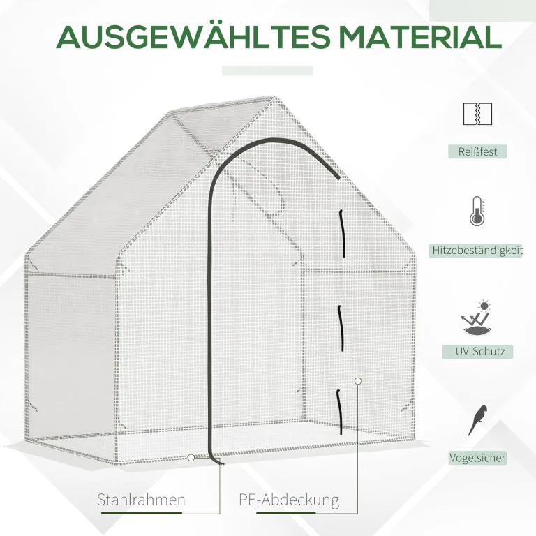 Outsunny Gewächshaus, 180 x 100 x 168 cm Foliengewächshaus mit Rolltür, Treibhaus, Tomatenhaus mit Obenfenster, PE-Gitterfolie, Winterfest Pflanzenhaus für Garten, Balkon, Weiß – Bild 4