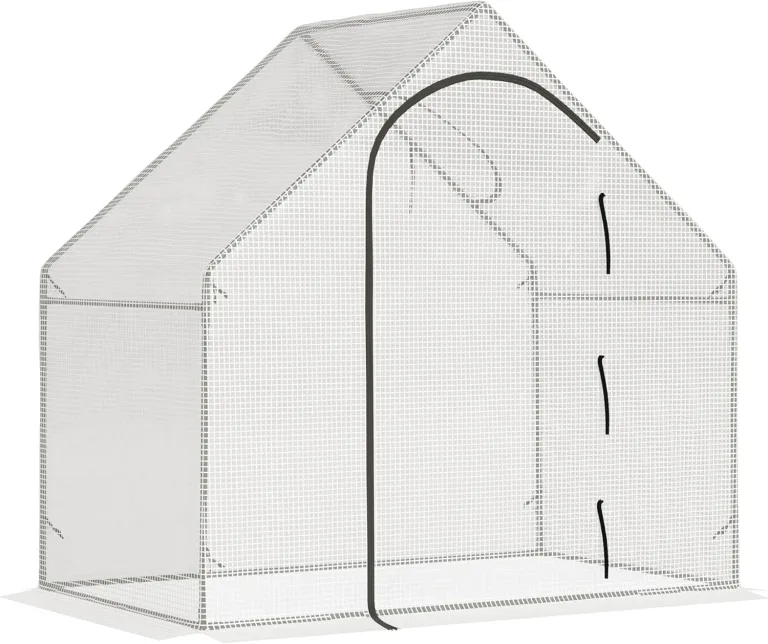 Outsunny Gewächshaus, 180 x 100 x 168 cm Foliengewächshaus mit Rolltür, Treibhaus, Tomatenhaus mit Obenfenster, PE-Gitterfolie, Winterfest Pflanzenhaus für Garten, Balkon, Weiß – Bild 1