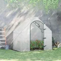 Outsunny Gewächshaus, 180 x 100 x 168 cm Foliengewächshaus mit Rolltür, Treibhaus, Tomatenhaus mit Obenfenster, PE-Gitterfolie, Winterfest Pflanzenhaus für Garten, Balkon, Weiß - Thumbnail 3