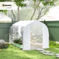 Outsunny Gewächshaus 3 x 2 x 2 m Foliengewächshaus mit 4 Fenster & Tür, Aufrollbar Seitenwänden, UV-beständiger Folientunnel Tomatenhaus mit verzinkten Stahlrahmen, Weiß - Thumbnail 2