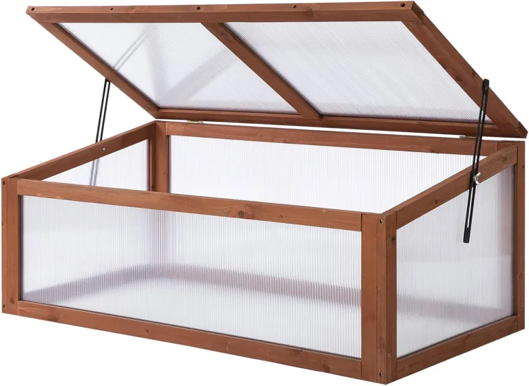 Outsunny Frühbeet Holz, Mini Gewächshaus 100 x 65 x 40 cm, Treibhaus mit Abdeckung, UV Schutz, lichtdurchlässig Frühbeetkasten, Winterfest Hochbeet für Garten, Braun – Bild 1