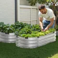 VEVOR Hochbeet aus Metall, 1195x585x270mm großer verzinkter Pflanzkasten für den Außenbereich, mit offenem Boden, ovales Pflanzbeet für den Anbau von Gemüse, Blumen, Kräutern und Sukkulenten, Silber - Thumbnail 8
