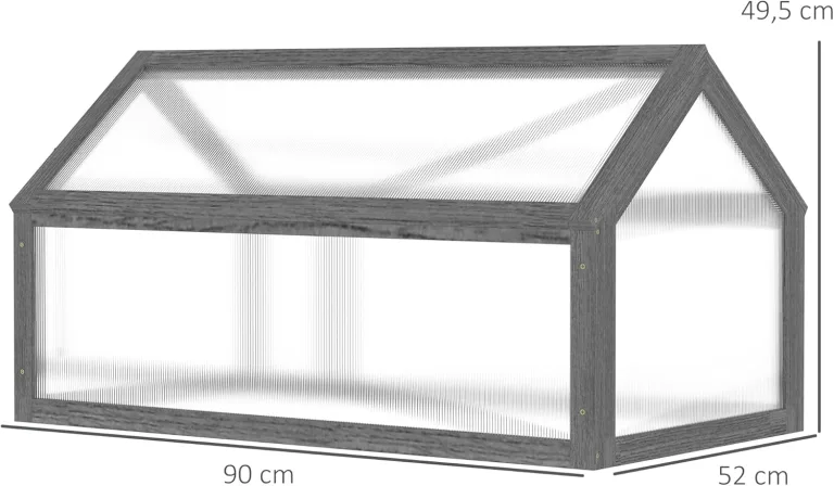 Outsunny Frühbeet aus Holz, Mini Gewächshaus 90 x 52 x 49,5 cm, Treibhaus mit Abdeckung, lichtdurchlässig Frühbeetkasten, Winterfest Hochbeet für Garten, Balkon, Grau – Bild 7
