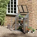 Outsunny Frühbeet aus Holz, Mini Gewächshaus 70 x 50 x 120 cm, Treibhaus mit Abdeckung, Fenster, Doppeltür, lichtdurchlässig Frühbeetkasten mit 3 Regale, Winterfest Hochbeet für Garten, Balkon, Grau - Thumbnail 2