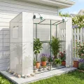 Outsunny Gewächshaus mit Rolltür 2 Fenster, Winterfest Foliengewächshaus aus Stahl, Treibhaus für Balkon, Garten, Tomatenhaus mit UV Schutz 200x76x170cm Tomatengewächshaus für Gemüse Blumen, Weiß - Thumbnail 9