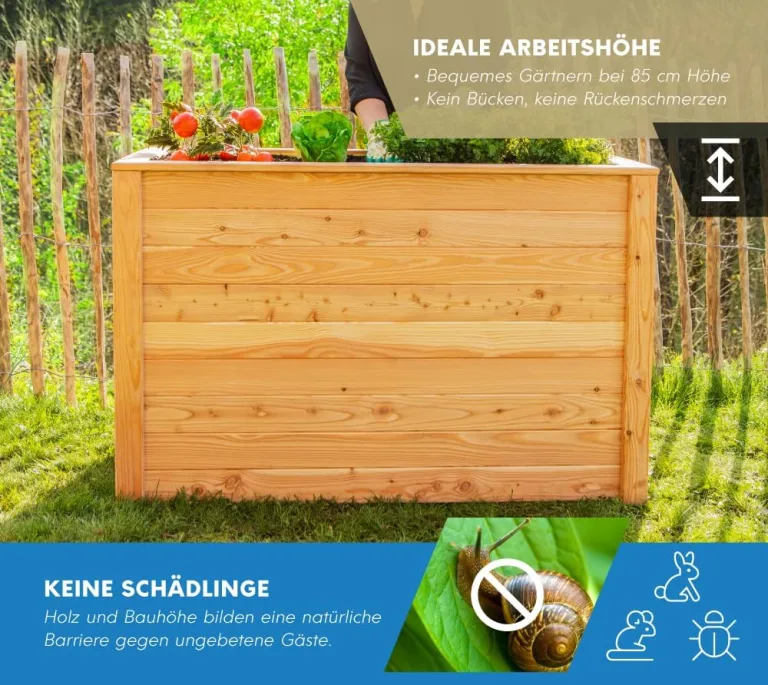 WESTMANN Hochbeet aus Lärchenholz | 130x65x84 cm Natur | Kräuterbeet für den Außenbereich | Holzhochbeet zum Bepflanzen von Gemüse & Kräutern – Bild 4