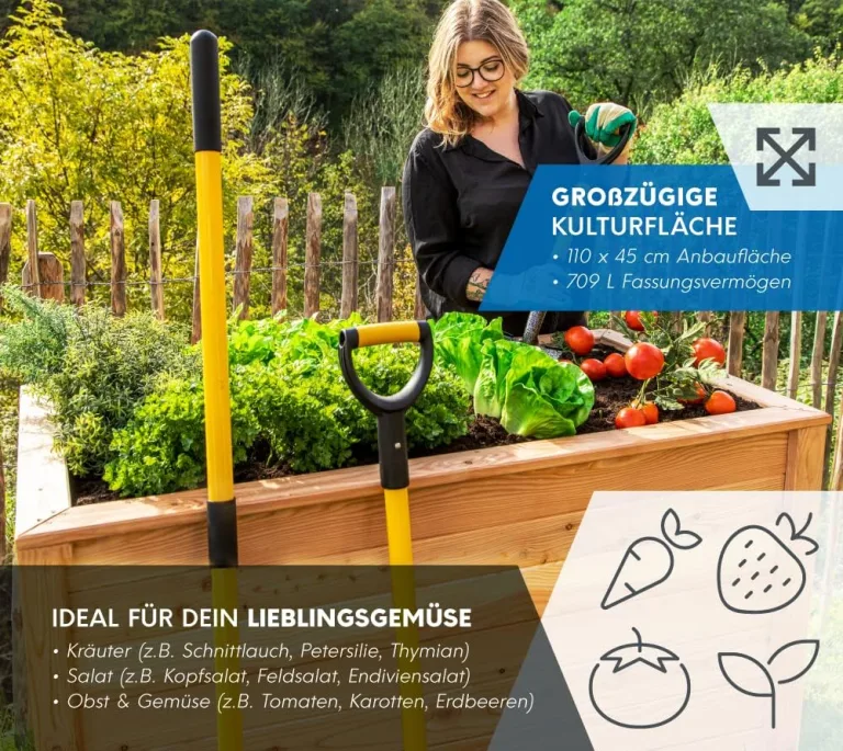 WESTMANN Hochbeet aus Lärchenholz | 130x65x84 cm Natur | Kräuterbeet für den Außenbereich | Holzhochbeet zum Bepflanzen von Gemüse & Kräutern – Bild 6