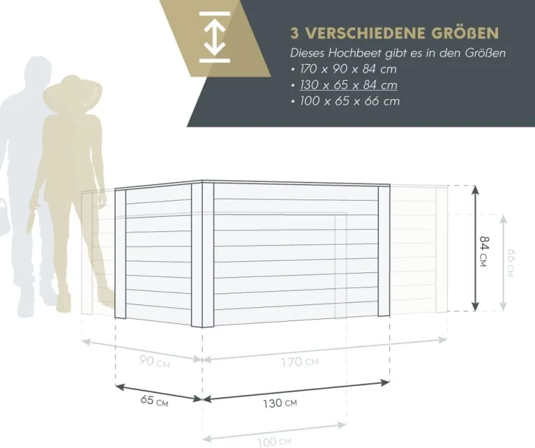 WESTMANN Hochbeet aus Lärchenholz | 130x65x84 cm Natur | Kräuterbeet für den Außenbereich | Holzhochbeet zum Bepflanzen von Gemüse & Kräutern – Bild 7