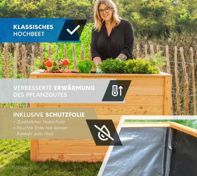 WESTMANN Hochbeet aus Lärchenholz | 130x65x84 cm Natur | Kräuterbeet für den Außenbereich | Holzhochbeet zum Bepflanzen von Gemüse & Kräutern – Bild 2