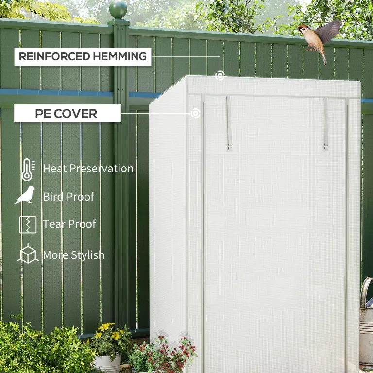Outsunny 4-stöckiges Mini-Gewächshaus mit verstärkter PE-Abdeckung, tragbares kleines Gewächshaus mit aufrollbarer Tür, grau gesäumter Rand, 110 x 50 x 171 cm, Grau – Bild 3