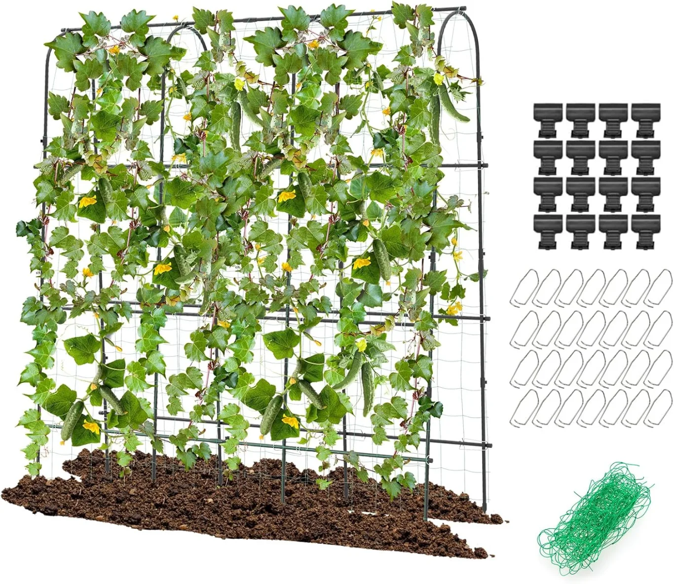 COSTWAY Gurke Rankgitter 180cm hoch, einstellbare Breite, Rankhilfe mit Ranknetz, Garten Gurkengitter Metall, Pflanzenspalier für Kletterpflanzen, Gitterspalier für Gurken Tomaten Efeu, inkl. Zubehör - Bild 1