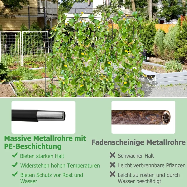 COSTWAY Gurke Rankgitter 180cm hoch, einstellbare Breite, Rankhilfe mit Ranknetz, Garten Gurkengitter Metall, Pflanzenspalier für Kletterpflanzen, Gitterspalier für Gurken Tomaten Efeu, inkl. Zubehör – Bild 5