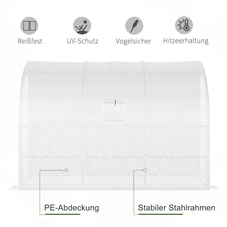 Outsunny Gewächshaus mit Regale Fenster, winterfest Foliengewächshaus aus Stahl, wandmontiert Treibhaus für Balkon, Garten, Tomatenhaus 300x150x213cm Tomatengewächshaus für Gemüse Blumen Pflanzen Weiß – Bild 4