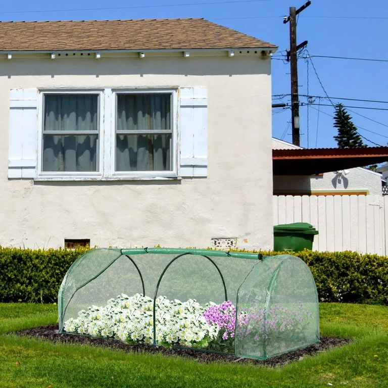 Outsunny Gewächshaus mit Rollfenster Winterfest Foliengewächshaus aus Stahl wasserabweisend Treibhaus für Balkon Garten Tomatenhaus mit UV Schutz 200x100x80cm Tomatengewächshaus für Gemüse Grün – Bild 2