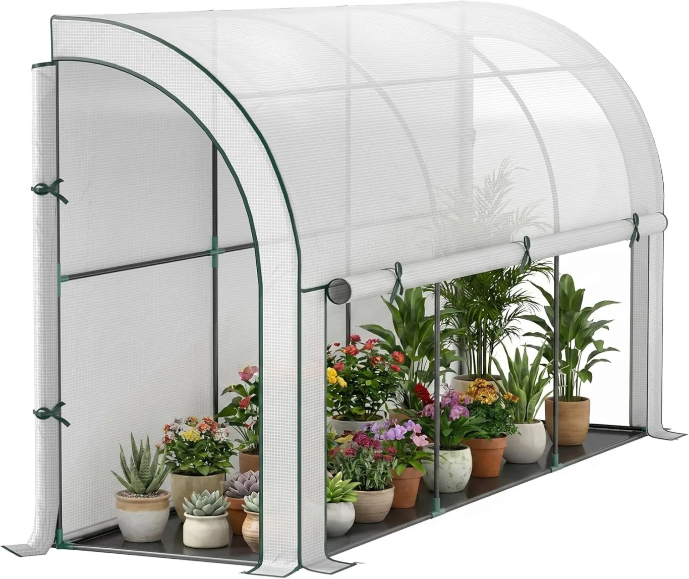 Outsunny Gewächshaus mit Rolltür, Winterfest Foliengewächshaus aus Stahl, Treibhaus für Balkon, Garten, Tomatenhaus mit UV Schutz 200x80x157cm Tomatengewächshaus für Gemüse Blumen Pflanzen Weiß - Bild 1