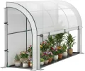 Outsunny Gewächshaus mit Rolltür, Winterfest Foliengewächshaus aus Stahl, Treibhaus für Balkon, Garten, Tomatenhaus mit UV Schutz 200x80x157cm Tomatengewächshaus für Gemüse Blumen Pflanzen Weiß - Thumbnail 1