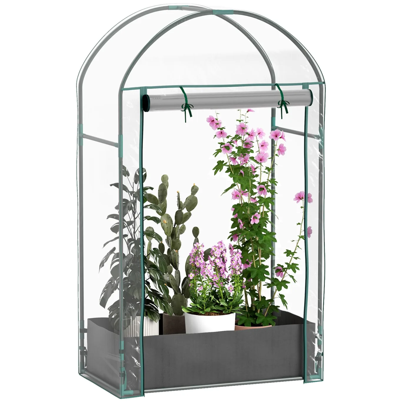Outsunny Mini-Gewächshaus Gartengewächshaus Balkongewächshaus mit Pflanzsack und verstärkter Kunststoffhülle, Wintergewächshaus mit Rolltür, für Gemüse, Blumen, 89 x 50 x 152 cm, transparent - Bild 1