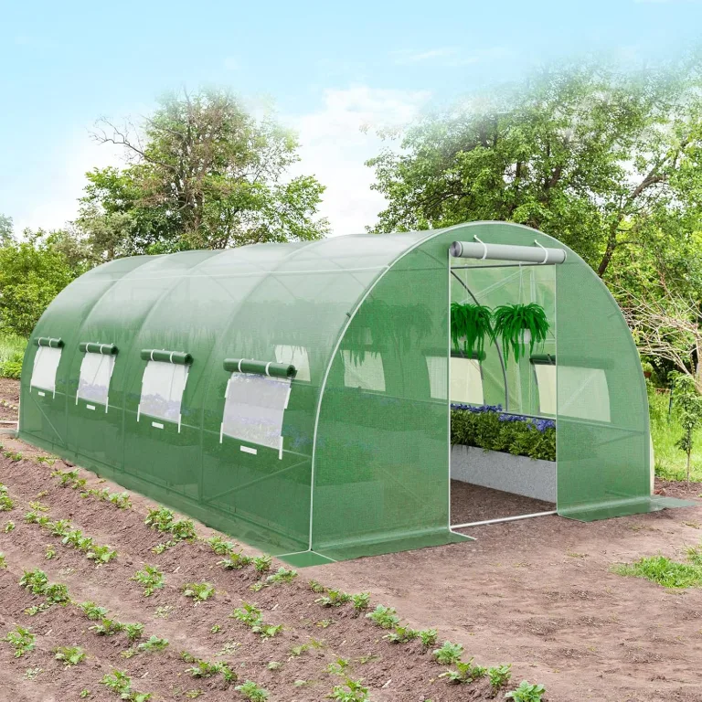 COSTWAY Gewächshaus, 6x3x2m|18m², Foliengewächshaus mit Metallgestell, Treibhaus mit 10 aufrollbaren Netzfenstern & 2 Reißverschlusstüren, Garten Folientunnel, für Tomaten Blumen Obst Gemüse, Grün – Bild 8
